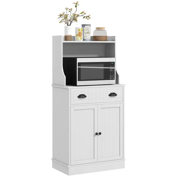 HOMCOM Dulap mobilier cuptor cu microunde pentru bucătărie cu spațiu deschis 1 sertar și dulap cu 2 uși 61 x 35 x 125,4 cm alb | Aosom Romania