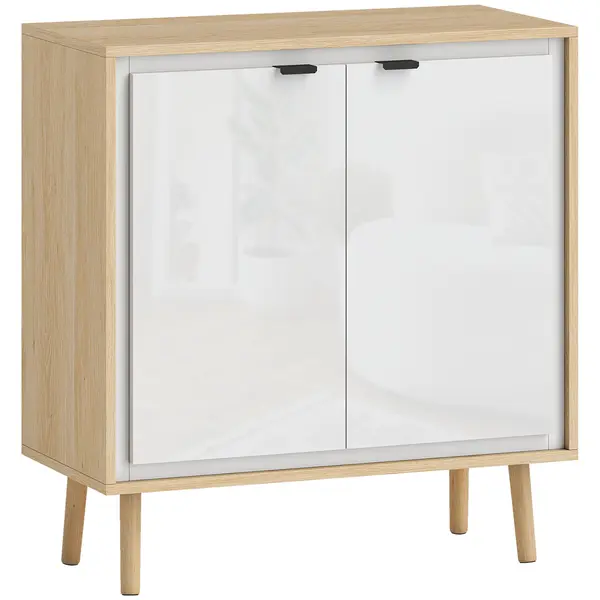 HOMCOM Dulap Modern cu 2 Uși și Raft Reglabil 72x35x77cm Alb și Stejar | Aosom Romania