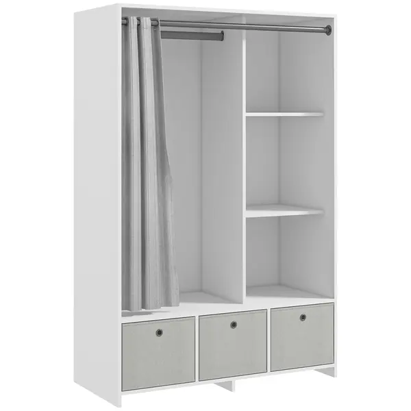 HOMCOM Dulap Modern cu Bară de Agățat, 3 Compartimente și Sertare din Țesătură, Organizator de Haine pentru Dormitor, Natural | Aosom Romania