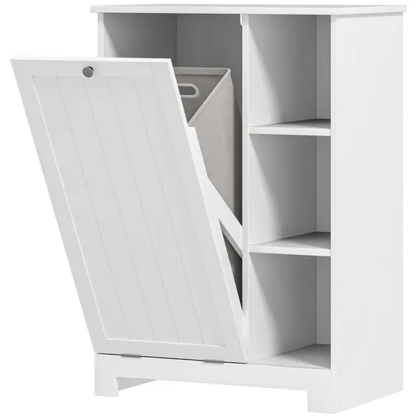 HOMCOM Dulap Modern pentru Rufe cu Coș Detașabil și Compartimente de Depozitare, 60x38x86 cm, Alb | Aosom Romania