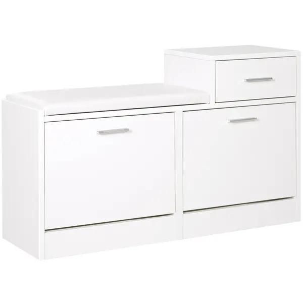 HOMCOM Dulap Pantofi cu Scaun Căptușit, 6 Perechi, 94.5x57x30cm, Lemn Granulat, Alb | Aosom Romania