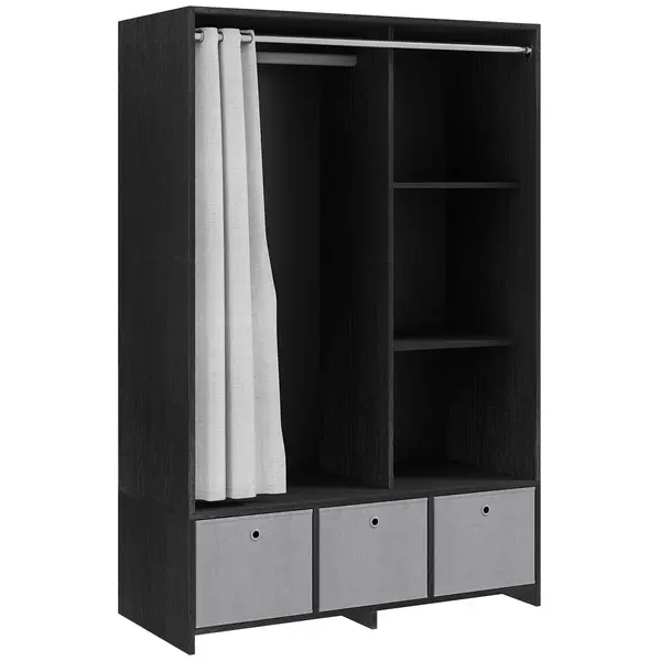 HOMCOM Dulap penderie dulap de depozitare cu tringle cortină 3 nișe și 3 sertare din material textil detașabile 105 x 48 x 160 cm | Aosom Romania