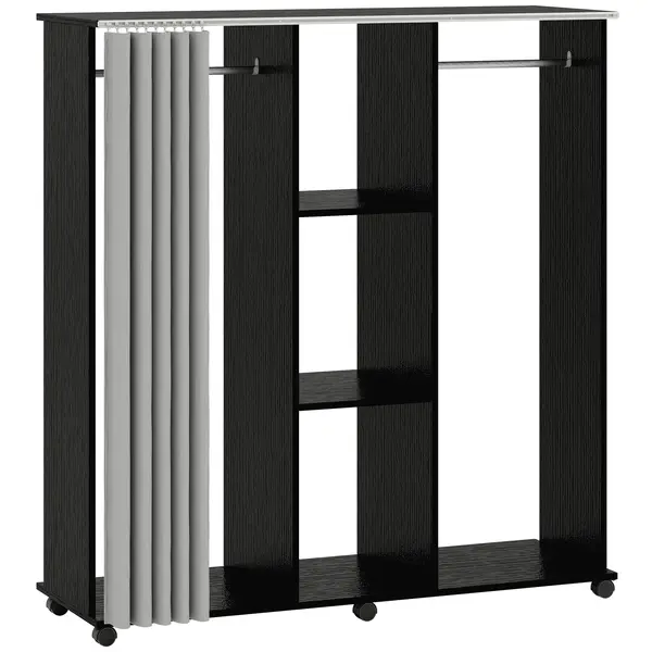 HOMCOM Dulap-penderie mobilier de depozitare mobil cu 6 roți 120L x 40l x 128H cm Negru | Aosom Romania