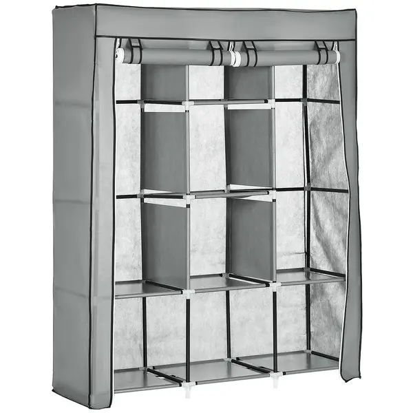 HOMCOM Dulap-penderie multi-depozitare - 8 rafturi, 2 bare - material nețesut gri | Aosom Romania
