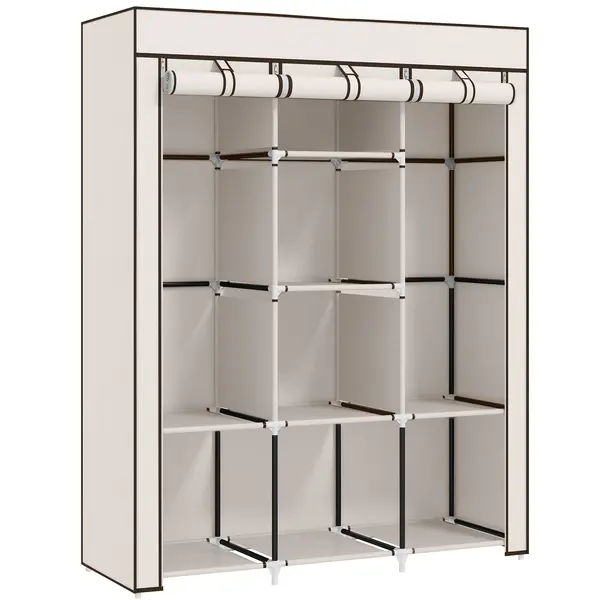 HOMCOM Dulap-penderie multi-spațiu - 8 rafturi, 2 bare - material nețesut crem | Aosom Romania