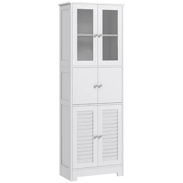 HOMCOM Dulap pentru Baie cu 3 Uși Duble din Lemn 60x30x170.5 cm, Alb | Aosom Romania
