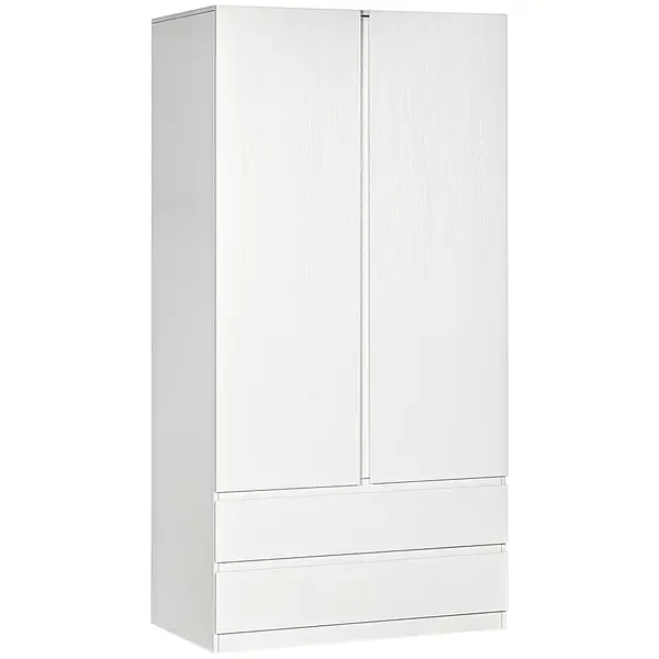 HOMCOM Dulap pentru Haine Alb cu Cuier și 2 Sertare Glisante, Design Modern pentru Dormitor, 100x60x200 cm | Aosom Romania
