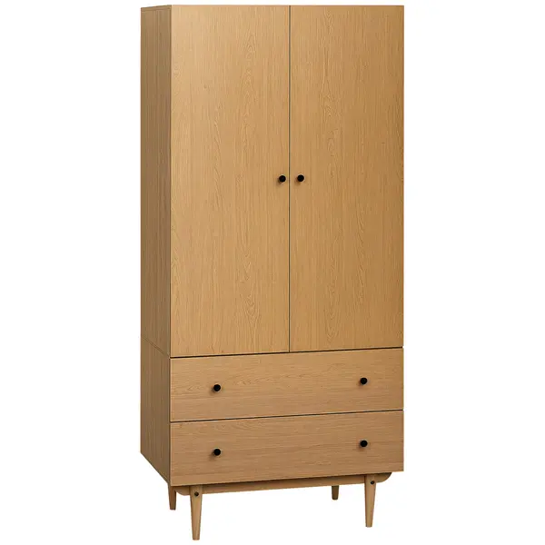 HOMCOM Dulap pentru haine dulap de depozitare pardesiu cu 2 uși, 2 sertare și bară pentru agățat - 80 x 52 x 180 cm - aspect lemn | Aosom Romania