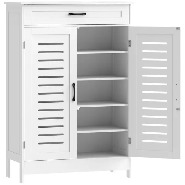 HOMCOM Dulap pentru Încălțăminte cu Uși cu Lamele Sertar și Rafturi Reglabile pentru 20 Perechi 78x37x115,8 cm Alb | Aosom Romania