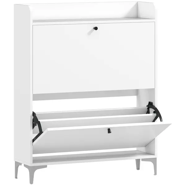 HOMCOM Dulap pentru încălțăminte Slim cu 2 sertare basculante și rafturi ajustabile, din lemn și metal, 80x24x101cm, alb | Aosom Romania