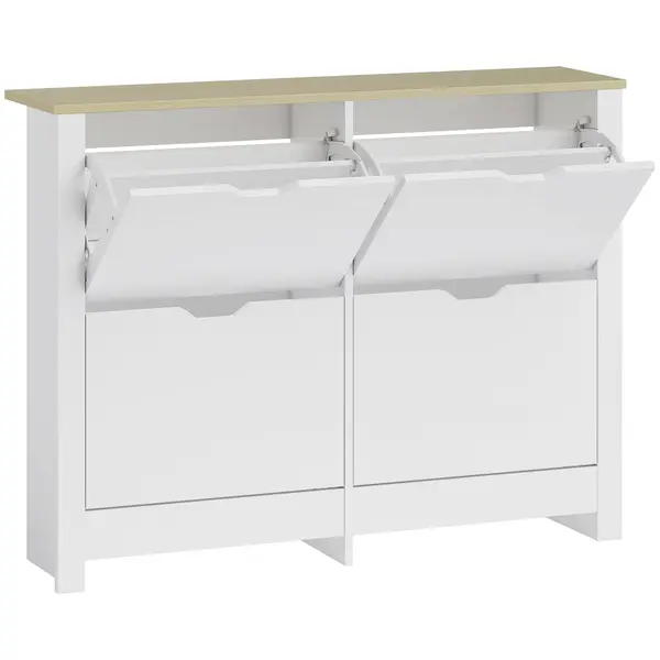 HOMCOM Dulap pentru pantofi 16 perechi, dulap îngust pentru pantofi cu 4 sertare rabatabile și rafturi reglabile, stil modern, pentru hol, intrare, 105 x 26 x 80 cm, alb și stejar | Aosom Romania