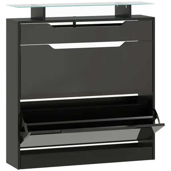 HOMCOM Dulap pentru pantofi, 2 uși rabatabile, 1 sertar glisant, 1 blat, 89x23x96cm, Negru | Aosom Romania