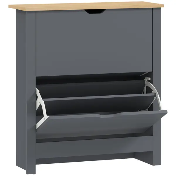 HOMCOM Dulap pentru pantofi cu 2 compartimente rabatabile, despărțitor reglabil pentru 8-12 perechi de pantofi, 72 x 26 x 80 cm, Gri închis | Aosom Romania