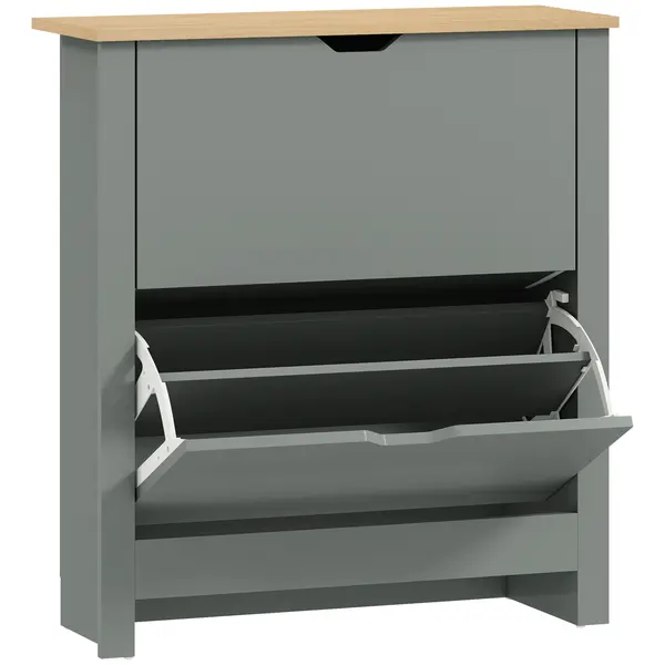 HOMCOM Dulap pentru pantofi cu 2 compartimente rabatabile, separator reglabil pentru 8-12 perechi de pantofi, 72 x 26 x 80 cm, gri deschis | Aosom Romania