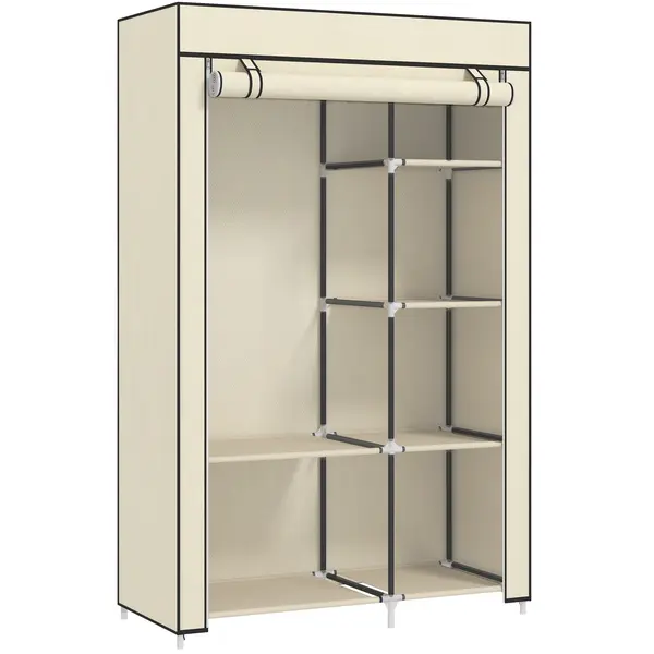 HOMCOM Dulap portabil din otel, netesut si PP cu 6 rafturi deschise, 1 cuier si usa cu balamale, 103x43x162,5 cm, gri | Aosom Romania