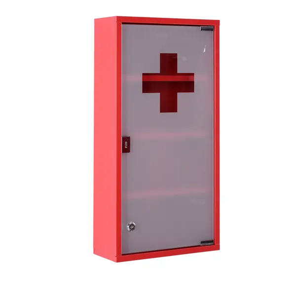 HOMCOM Dulap Prim Ajutor Montabil Perete, Cutie Medicamente, 60x30x12 cm, Roșu | Aosom Romania