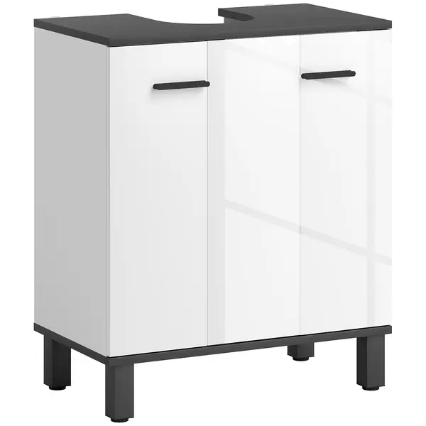 HOMCOM Dulap sub lavoar cu 2 uși și raft reglabil pentru lavoar cu sau fără piedestal 60x34x70 cm Alb lucios | Aosom Romania