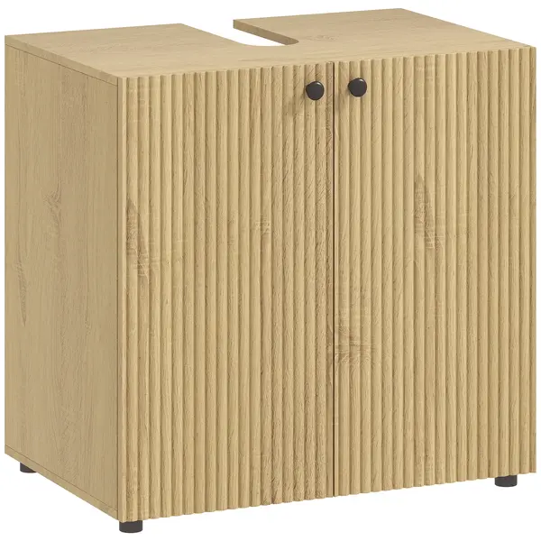 HOMCOM Dulap sub lavoar, dulap de baie 2 uși cu închidere amortizată, raft reglabil, 60x39,8x58,5cm, lemn natural | Aosom Romania