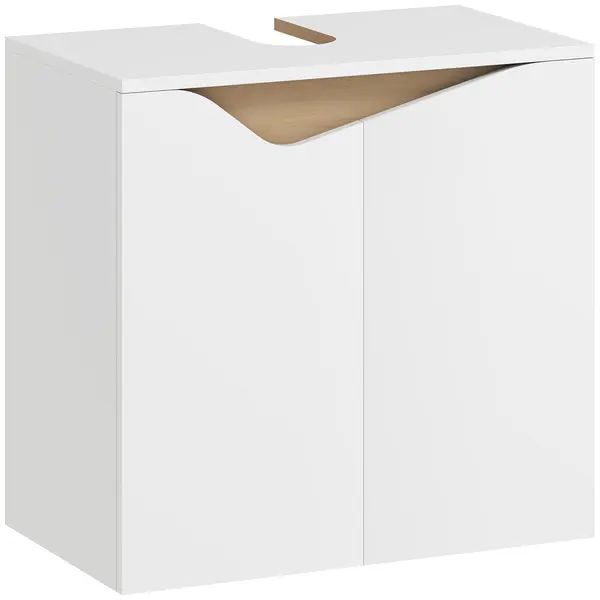 HOMCOM Dulap sub lavoar, dulap de baie cu uși cu închidere silențioasă, Alb, 60 x 35 x 57,9 cm | Aosom Romania