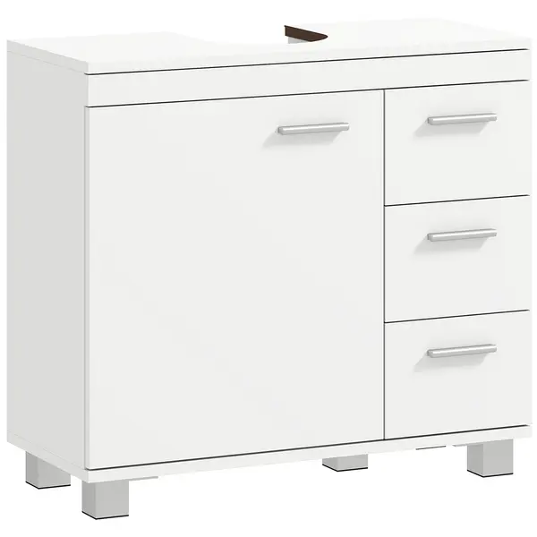 HOMCOM Dulap Sub Lavoar pentru Baie cu Ușă Amortizată și 3 Sertare, Decupaj în Formă de U și Rafturi, Dulap Modern și Compact pentru Lavoare cu Piedestal sau Fără, Alb | Aosom Romania
