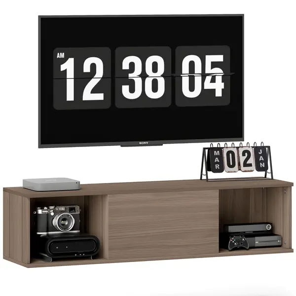 HOMCOM Dulap suspendat, mobilier de depozitare cu 2 compartimente deschise si usa rabatabila, 120 x 30 x 29,5 cm, maro | Aosom Romania