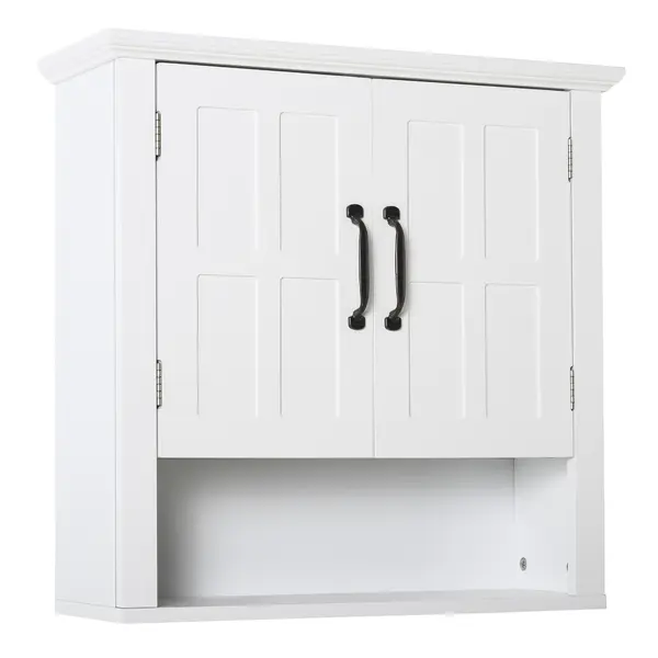 HOMCOM Dulapior 2 Rafturi de Montat pe Perete de Perete Bucatarie Baie Lemn 60x19,8x58cm Alb