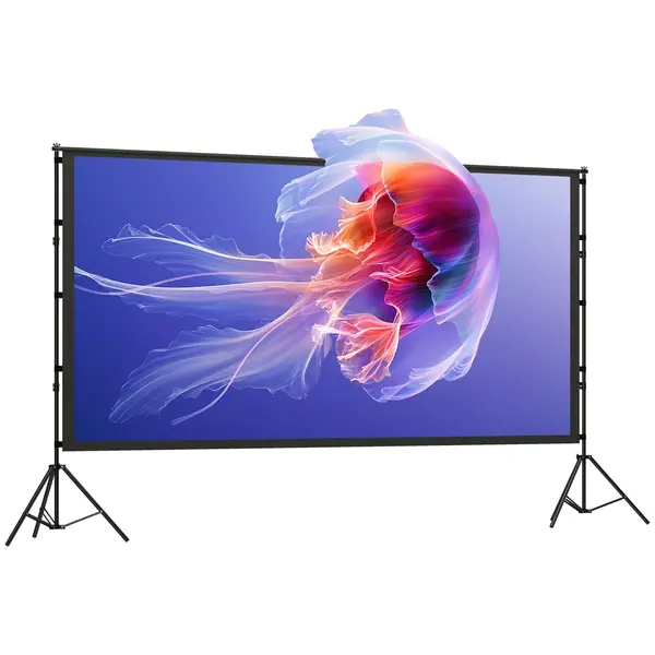 HOMCOM Ecran de Proiecție 120" 4K/8K HD Format 16:9 cu 2 Trepiede Pliabile, Ecran Portabil cu Față Dublă, Unghi Larg de 160°, pentru Cinema Acasă sau Exterior, Alb | Aosom Romania