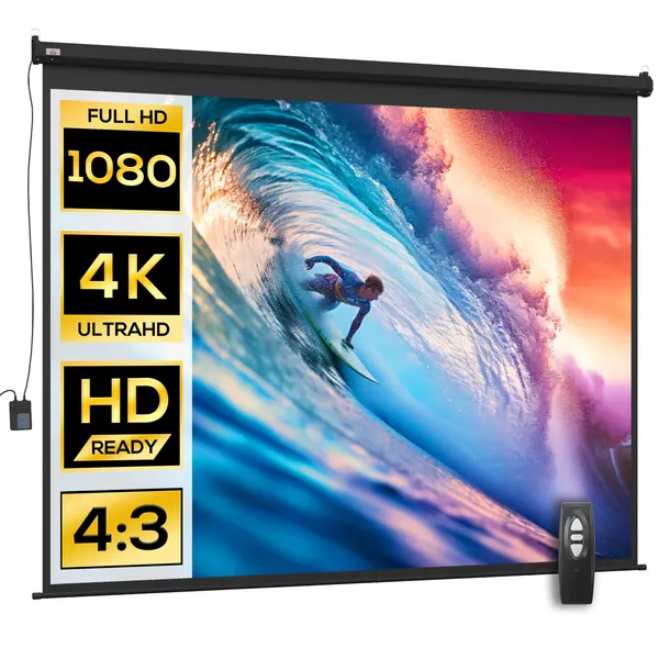 HOMCOM Ecran de Proiecție 120 Inch Format 4:3 Reglabil cu Telecomandă, Ecran de Proiecție Compact, 244x183 cm, Negru | Aosom Romania