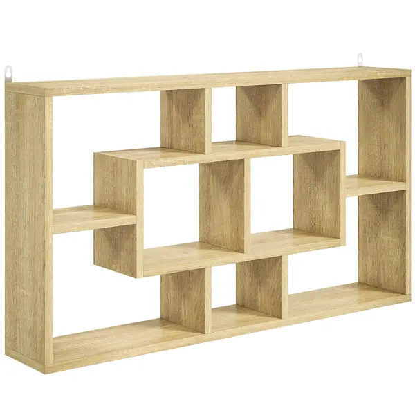 HOMCOM Etajeră de perete decorativă Raft pentru cărți, CD-uri cu 8 cuburi 85x14,5x47,5 cm Stejar | Aosom Romania