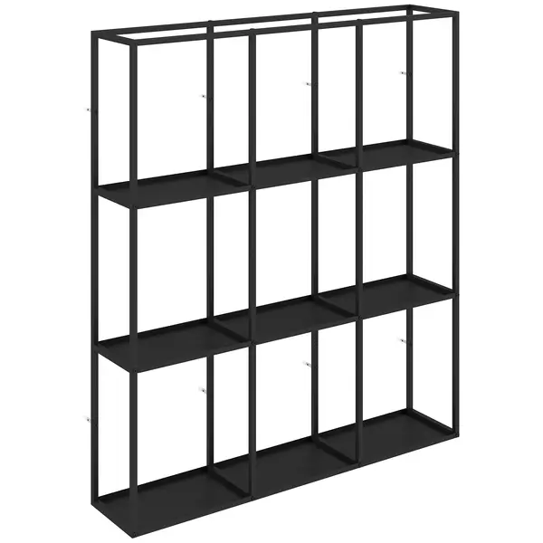 HOMCOM Etajeră de perete industrială 9 compartimente, etajeră modulară din metal pentru obiecte de colecție, 87,5x18x100cm Negru | Aosom Romania