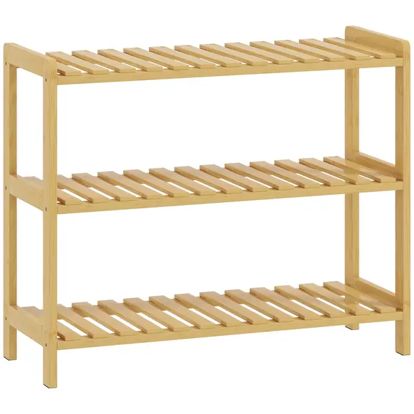 HOMCOM Etajeră din bambus cu 3 niveluri pentru pantofi pentru 9 perechi pentru antreu hol 70x26x57,5 cm natural | Aosom Romania