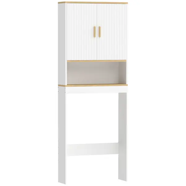 HOMCOM Etajeră pentru Baie deasupra WC-ului de 3 Niveluri cu Raft Deschis 2 Uși și Raft Reglabil 64x20x170,5 cm Alb | Aosom Romania