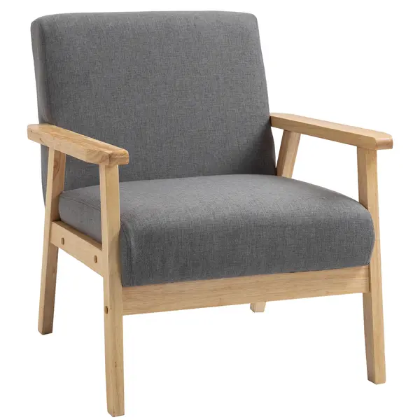 HOMCOM Fotoliu cu design scandinav, fotoliu de accent din lemn masiv cu aspect de in, 64 cm x 70 cm x 72 cm, gri | Aosom Romania
