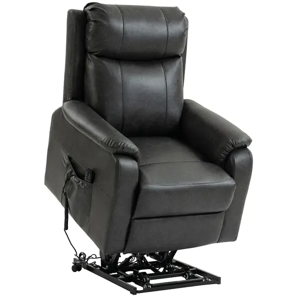 HOMCOM Fotoliu cu ridicare și relaxare pentru seniori, fotoliu electric cu lift din piele ecologică cu dublu motor, perne cu arc, Negru | Aosom Romania