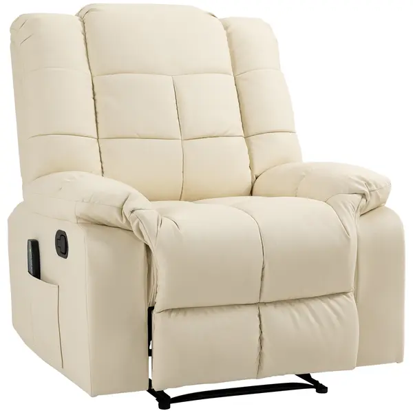 HOMCOM Fotoliu de Masaj Reclinabil Manual 165° cu 8 Puncte de Masaj și Suport pentru Picioare, Fotoliu Relax Tapițat cu Telecomandă, Buzunare Laterale, din Piele PU, Max 160kg, pentru Casă sau Birou, Crem | Aosom Romania
