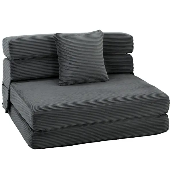 HOMCOM Fotoliu de podea Boneless Cloud 2-în-1, fotoliu de dormit pliabil cu aspect cord și pernă lombară, Gri închis | Aosom Romania