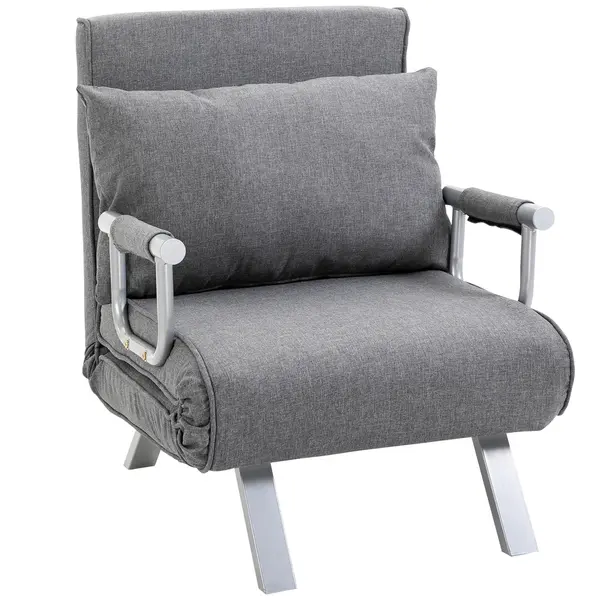 HOMCOM Fotoliu de relaxare cu funcție de întindere, Pat de oaspeți, 65 cm x 69 cm x 80 cm, Gri | Aosom Romania