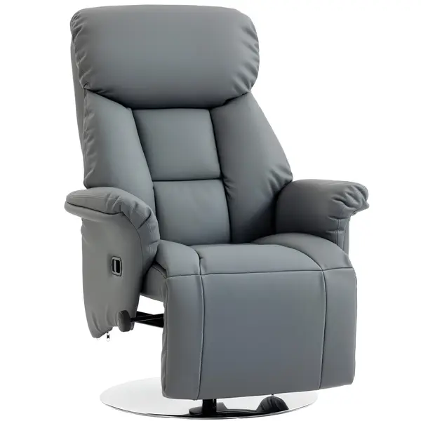 HOMCOM Fotoliu de relaxare înclinabil pivotant suport picioare reglabil, până la 120 kg, pentru living, dormitor, home cinema, gri | Aosom Romania