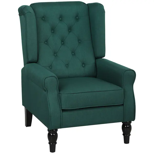 HOMCOM Fotoliu elegant cu urechi, bine tapițat, husă detașabilă, 74 x 86 x 102 cm, Verde închis | Aosom Romania