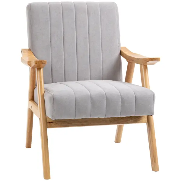 HOMCOM Fotoliu în Design Scandinavian, Catifea, Lemn Masiv, 68 cm x 74 cm x 82 cm, Gri deschis | Aosom Romania
