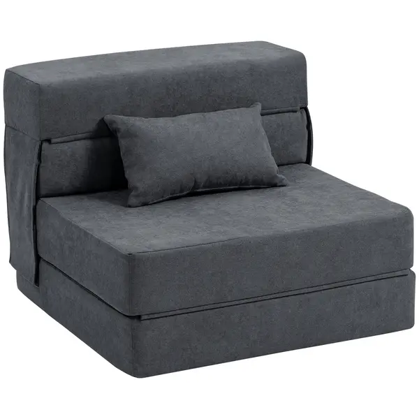 HOMCOM Fotoliu Pat Single Pliabil Modern, Fotoliu de Podea Compact Convertibil în Șezlong și Saltea, Pat pentru Living, Cameră de zi și Birou, 80x80x64 cm, Gri Închis | Aosom Romania