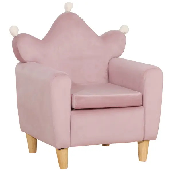 HOMCOM Fotoliu pentru Copii din Material Textil cu Efect de Catifea Roz, cu Spătar în Formă de Coroană, 50.2x41.9x57.8 cm | Aosom Romania