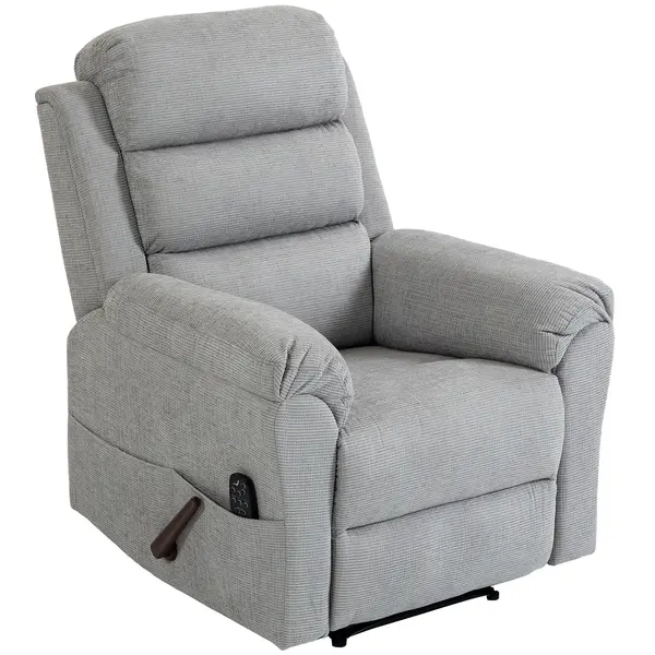 HOMCOM Fotoliu Reclinabil cu Masaj Manual 135°, Încălzire și 8 Puncte de Masaj, Chenille, 87x95x109 cm, Gri Deschis | Aosom Romania
