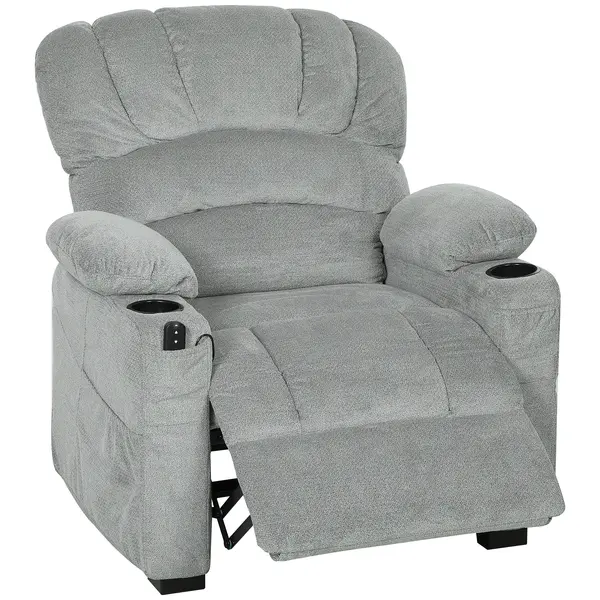 HOMCOM Fotoliu Relax Electric Reclinabil 150° cu Suport pentru Picioare, Șezut Lat, Silențios, Catifea, Gri | Aosom Romania