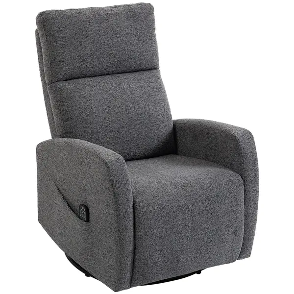 HOMCOM Fotoliu relax, fotoliu de masaj din chenille cu funcție de încălzire, rotație 360°, mecanism de balans, reglare manuală, gri închis | Aosom Romania