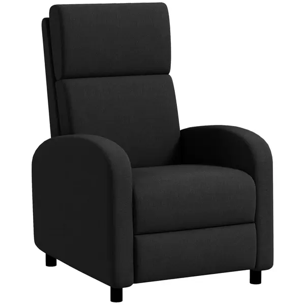HOMCOM Fotoliu Relax Rabatabil Manual 160° cu Suport pentru Picioare, Fotoliu Ergonomic Tapițat cu Aspect de In pentru Dormitor, Birou, Living și Sufragerie, Negru | Aosom Romania