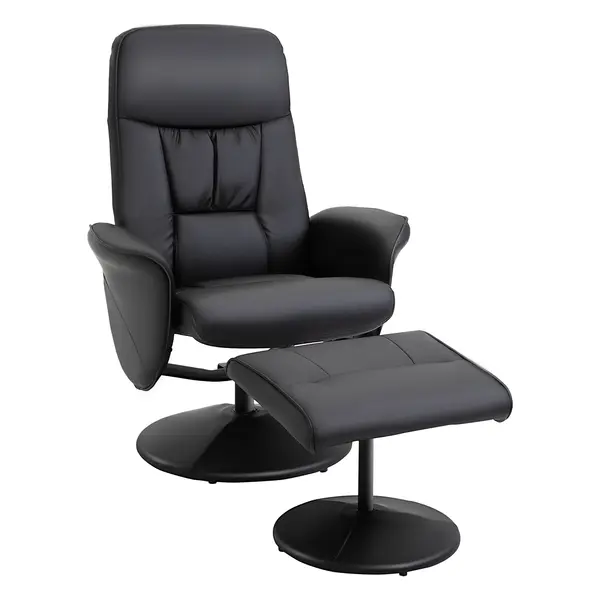HOMCOM Fotoliu Relax Rotativ 360° din Metal și Piele Sintetică, cu Suport pentru Picioare, Spătar Reglabil, Negru | Aosom Romania