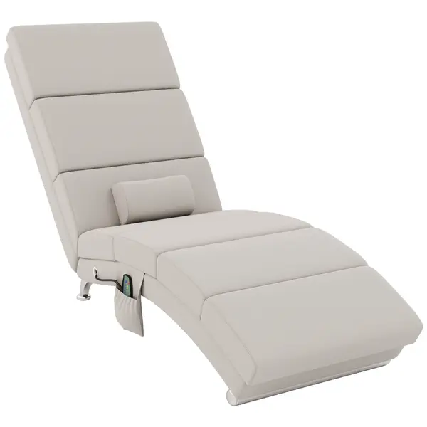 HOMCOM Fotoliu relax salon fotoliu de masaj și încălzire șezlong cu telecomandă și pernă, efect de lin, crem | Aosom Romania