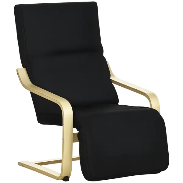 HOMCOM Fotoliu Relaxant Confort si Relaxare cu Cotier reglabil detasabil 94 x 66,5 x 100 cm Lemn Masiv Negru | Aosom Romania
