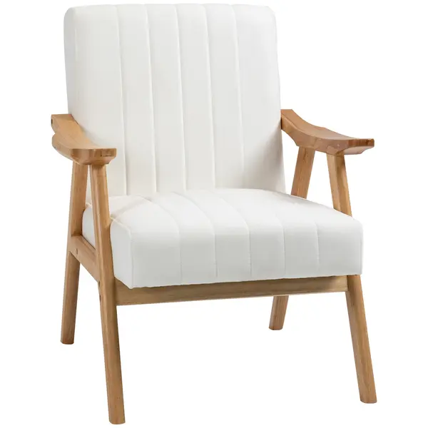 HOMCOM Fotoliu Tapitat în Design Scandi, Aspect de catifea, Cadru din Masiv de Lemn, 68 x 74 x 82cm, Crem | Aosom Romania